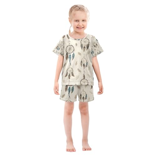 senya Feather Dreamcatcher Brown Summer Pajamas Set Short Cotton Sleepwear 2 Piece3