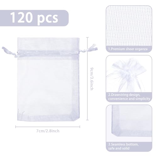 Naler 120 x Organza Säckchen Weiß Organzabeutel Schmucksäckchen Geschenktüten - 7 x 9 cm