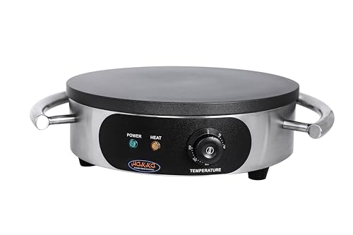 Hakka Crêpière Électrique 40cm, Crêpière Professionnelle avec Plaque de Cuisson en Fonte, Machine à Crêpes avec Poignée et Spatule pour La Maison, La...