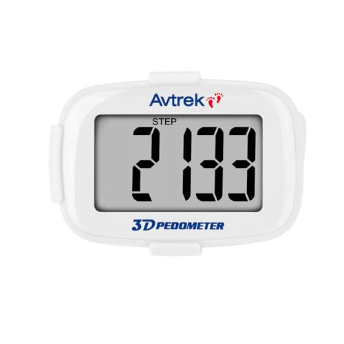 Avtrek Pedometro con contapassi, con funzione di conteggio dei passi, display retroilluminato e visualizzazione dell'ora (bianco)