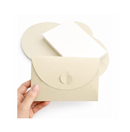 Image of TOWNBUS - Pack of 60 - Heart Clasp Envelope Set with Blank Cards - 6.25 x 4.25 Inch | Heavyweight Premium Kraft Invitation Envelopes for Weddings, Thank You Notes, Gift Cards (Beige, 15.8 x 10.7 cm)