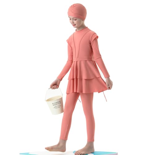 Image of FYMNSI Kids Burkini Swimsuits Girls Baby Modest Muslim Swimwear Long Sleeve Swim Top Pants Hijab 3PCS Bathing Suit Rash Guard
