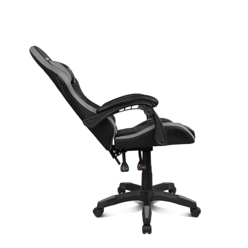 DR35 - Sedia professionale, Similpelle, Braccioli imbottiti, Pistone classe 3, Base in nylon rinforzato, Sedile basculante, Altezza regolabile, Cuscino lombare/cervicale, Nero/Grigio - Sedia gaming - Immagine 5