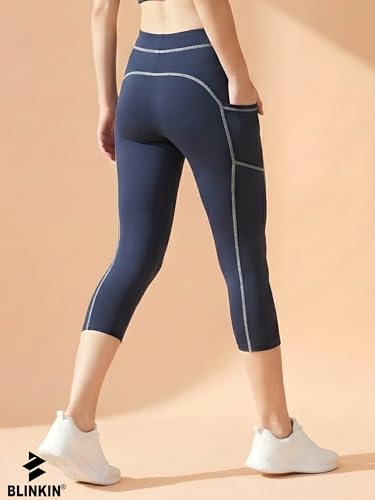 Image of BLINKIN Women's 3 /4 Gym Wear Tights for Women with Side Pockets : Perfect for Active Wear, Yoga & Workout - The Ultimate Gym Pants for Woman & Girls (015)