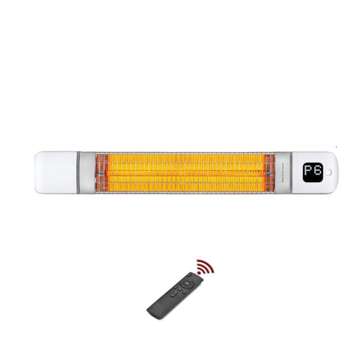 Luxeva Infrared Patio Heater 2-in-1 Wall-Mounted & Freestanding Indoor & Outdoor 300/1500W 6 Heat Modes Instant Heat in 3 Sec Protective Cover IP55 Waterproof Remote Control (WHITE/SILVER)