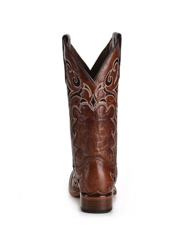 Circle G LADIE'S BROWN/BLACK EMBROIDERY SQ. TOE, LEATHER SOLE, WESTERN L55574