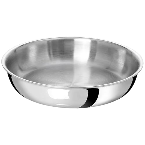 TeCuisine - Poêle Inox 18/10 Triply – 24 cm – Sans Manche – Sans Revêtement – Sans PFAS, PFOA, PTFE – Compatible Tous Feux Dont Induction – Cuisson Saine et Durable