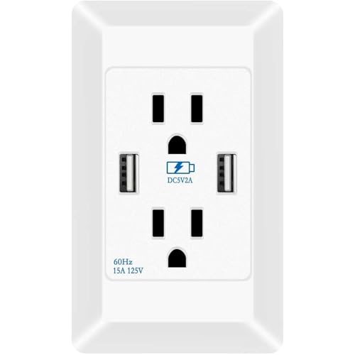 Inspvllu 埋め込みコンセント usb充電ポート2個付き アース付き コンセント 露出コンセント AC 15A 1500W 取付しやすい (ホワイト)