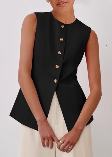 KIRUNDO Blazer Vest for Women Trendy 2025 Dressy Business Casual Summer Button Down Sleeveless Work Suit Waistcoat Tops3