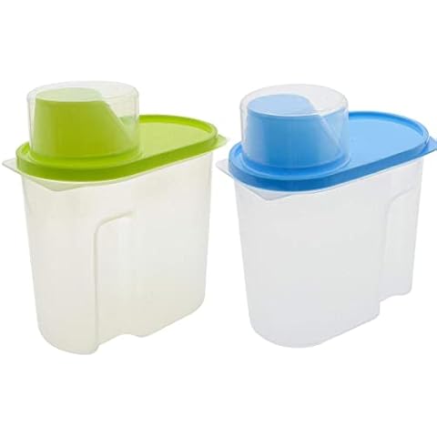 Airtight Container,Saim Cereal Container with Pour Spout and Measuring Cup Plastic Clear Food Saver Airtight Watertight Cereal Keeper Food Storage Containers 1.9L, 2Pcs Cover
