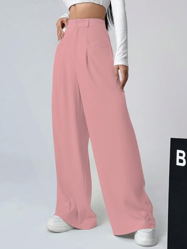 Image of Shasmi Women's Loose Mid Rise Solid, Pleated Trousers, Wide Leg Pocket Casual Long Korean Trousers Pant (146)