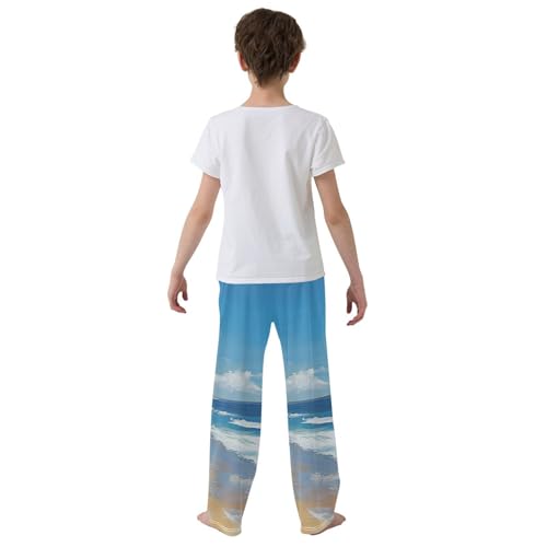 Boys' Pants Oil Painting Bright Beach Long Bottoms Jogger Pants Elastic Waist Trousers with Pockets S-XL3