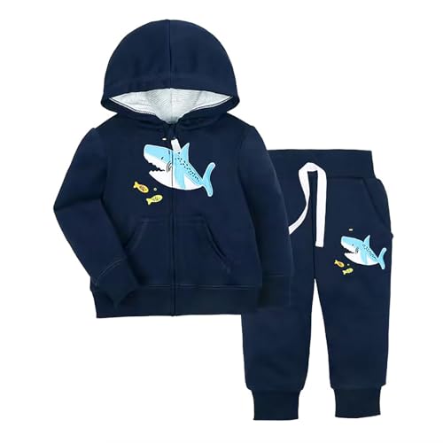 Generisch Conjunto de chándal para niños y bebés, ropa de invierno, estampado de dinosaurios, con cremallera, sudadera con capucha, pantalones para niños pequeños, Negro , 3-4 años