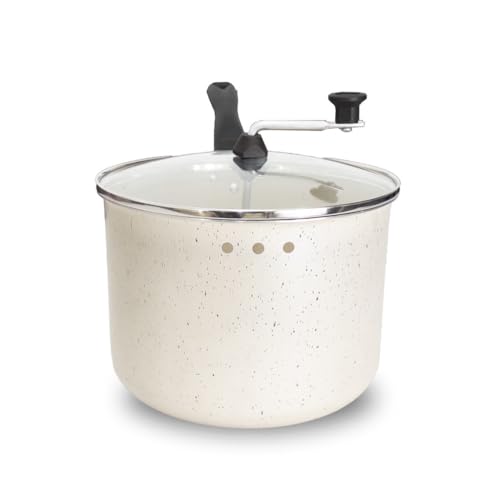 Pipoqueira Antiaderente com Tampa de Vidro Temperado, Branca, 20cm, 3,5L, Revestimento 5 Camadas Teflon, Cabos Baquelite, para Pipoca Caseira