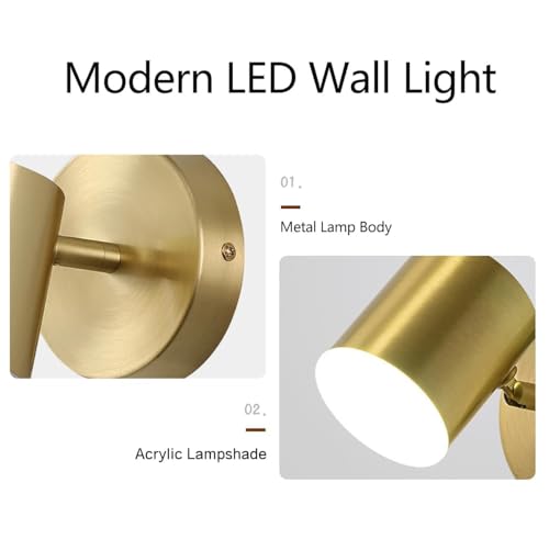 KRUIHAN LED Gold Wall Lights, 350° Rotatable Modern Minimalist Tri-Color Wall Sconce for Bedside, Living Room, Bathroom, Bedroom, Hallway - Cosy Home Interiors KRUIHAN LED Gold Wall Lights, 350° Rotatable Modern Minimalist Tri-Color Wall Sconce for Bedside, Living Room, Bathroom, Bedroom, Hallway - Image 5