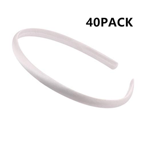 Bulk Plain Craft White Plastic Headbands, No Teeth DIY Hair Bands Girls Women Hair Accessories, 40 Pack, 0.4" Wide