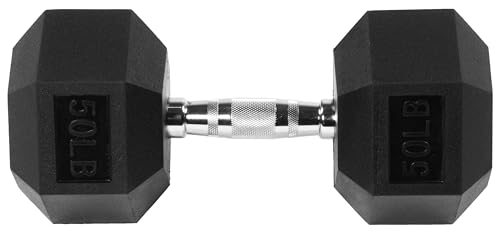 Rubber Encased Exercise & Fitness Hex Dumbbell, Hand Weights with Anti-Slip Metal Handle for Home Gym, Multiple Sizes2