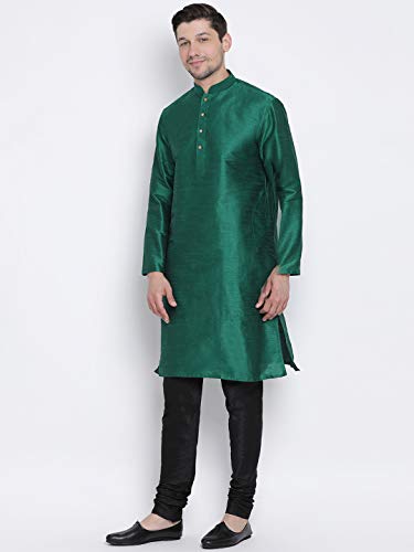 Image of VASTRAMAY VM Mens Silk Blend Kurta Pyjama Set - Classic Ethnic Attire for Timeless Style and Cultural Celebrations | Soft Comfortable Solid Full Sleeves Kurta and Churidar Pyjama Set