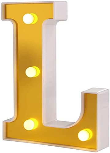 SATYAM KRAFT 1 Piece Golden Marquee Alphabet Shaped LED Light - Decorative Letter Lamp for Valentine’s Day, Bedroom, Wedding, Birthday, Home Decor, Romantic Gift Night and Wall Lamp (L)