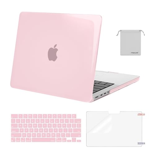Image of MOSISO Compatible with MacBook Pro 14 inch Case 2025 2024 2023 2022 2021 M5 M4 M3 M2 M1 A3434 A3112 A3185 A3401 A2918 A2992 A2779 A2442, Hard Shell&Keyboard Cover&Screen Film&Pouch,Rose Pink