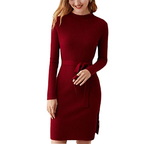 Robe pull en cachemire bordeaux Haitpant contre le froid hivernal style décontracté taille M