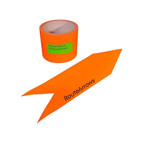 RouteArrows Roll of 50 Arrow Stickers (Orange) Hi-Viz Removable Eco-Friendly Directional Arrows for Outdoor Pavement Stress Free Route Marking Perfect for 5k 10k Make Participants Feel Safe & Happy