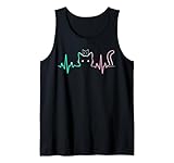 Cute Heartbeat Cat Lover Design Funny Feline Silhouette Tee Tank Top