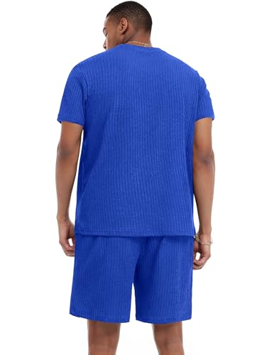 Ekouaer Mens Lounge Set Ribbed Knit Pajamas Set 2 Piece Short Set Outfits Sweatsuit Summer Soft Sleepwear Loungewear3