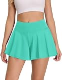 Badeshorts Damen mit Wehendem Rock, Hohe Taille Schwimmshorts UV-Schutz UPF 50+ Badehose Schnelltrocknend Chlorresistent Schwimmhose mit Taschen und Shorts-Innenfutter Türkis S
