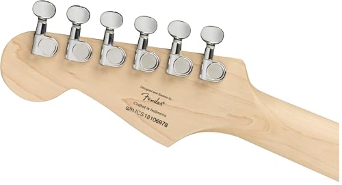 Squier by Fender Mini Stratocaster, E-Gitarre, Lorbeergriffbrett, Schwarz, Inklusive kostenloser virtueller Kurse auf Fender Play