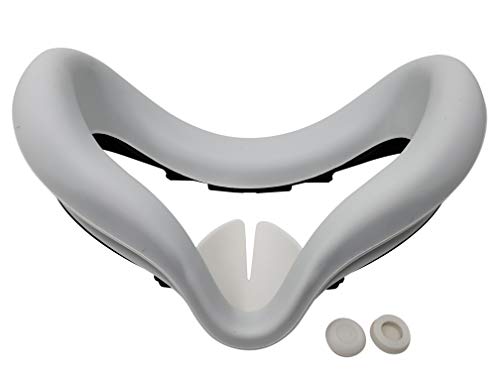 TNE Face Cushion Cover, Lens Pad, Thumbstick Caps for Oculus Quest 2 | Silicone Face Mask, Lens Dust Protector, Controller Thumb Grips Accessories for Virtual Reality Gaming VR Headset (White)