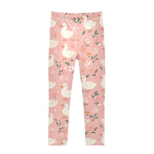 Flowers Pink Girls' Leggings Toddler Doodles White Ducks Kids Yoga Pants Dance Active Tights 4T