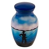 Fishing Keepsake Cremation Urn for Ashes, Aluminum, Blue Urn, Keepsake Sized Cremation Urn, 3 Inches