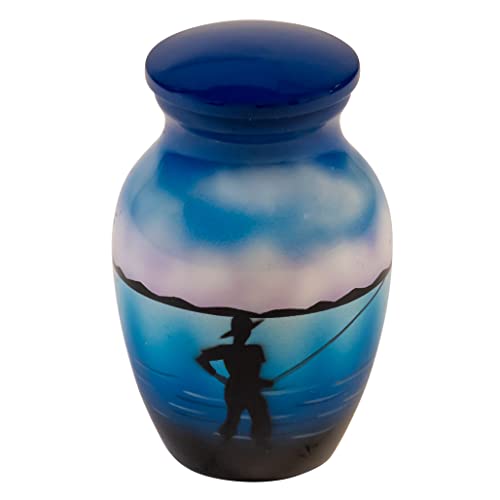 Fishing Keepsake Cremation Urn For Ashes, Aluminum, Blue Urn, Keepsake Sized Cremation Urn, 3 Inches High #TOP18