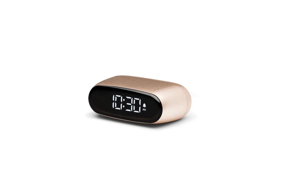 Lexon Minut Mini Compact Alarm Clock with VA LCD Screen, Touch Control, Snooze Function and Backlight, Rechargeable Battery, Aluminium Finish (Blue)