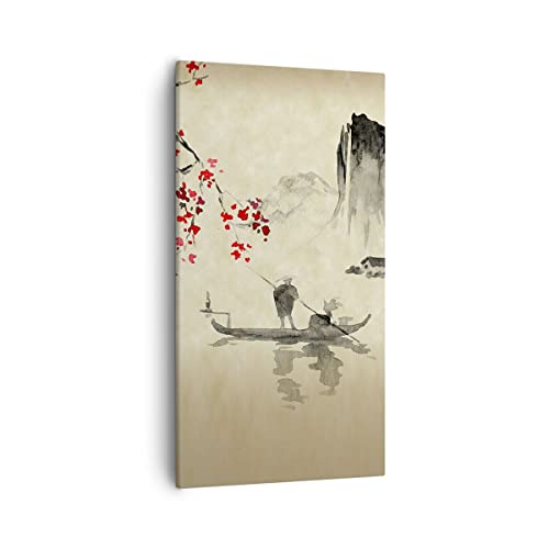 Moderne Impression sur Toile 55x100cm Image Tableau Decoration Murale Fleur Cerises Japon Grand Tableaux Decoratifs Muraux Chambre Cuisine Vertical Deco Cadre Salon Art Wall Decor Design PA55x100-5020