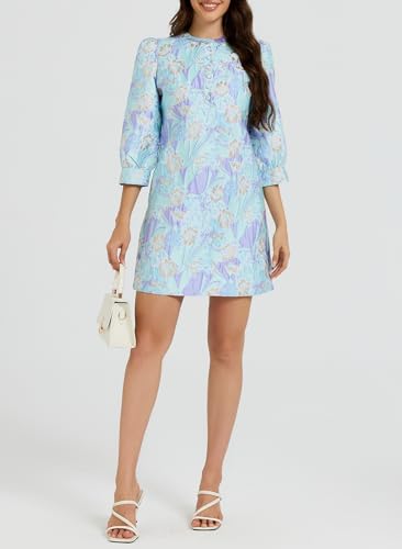 Image of Ladyful Women's Floral Jacquard Dress Cocktail Mini Shift Dresses