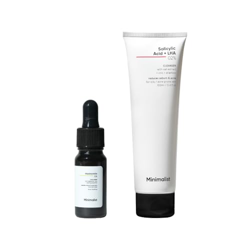 Image of Minimalist Niacinamide 10% Serum + Salicylic Acid 2% Face Wash | Acne Marks Reduction, Oil Control, Pore Minimizing & Deep Cleansing Skincare Combo for Oily & Acne-Prone Skin