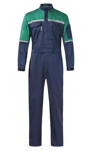 KTWOLEN Herren Arbeitsoverall Rallyekombi Reißverschluss Arbeitsmechanikern Overall Reflektierende Arbeitsanzug Arbeitskombi Arbeitskleidung, Navy Blau, XL
