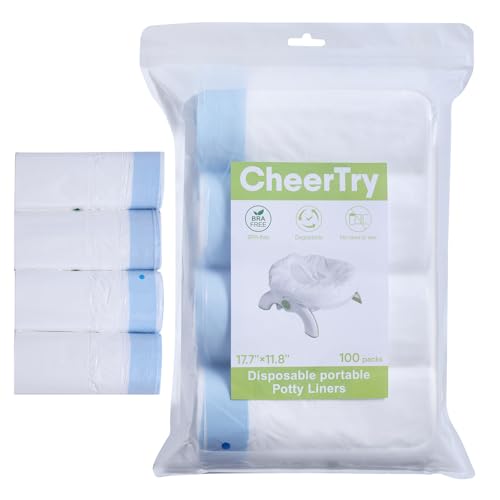 Image of [100 Count] CheerTry Potty Liners, Thick & Tear-Resistant, Drawstring Opening & Easy to Tie, Fits Most Portable Toilet Potty Chairs (No Absorbent Pad Included)