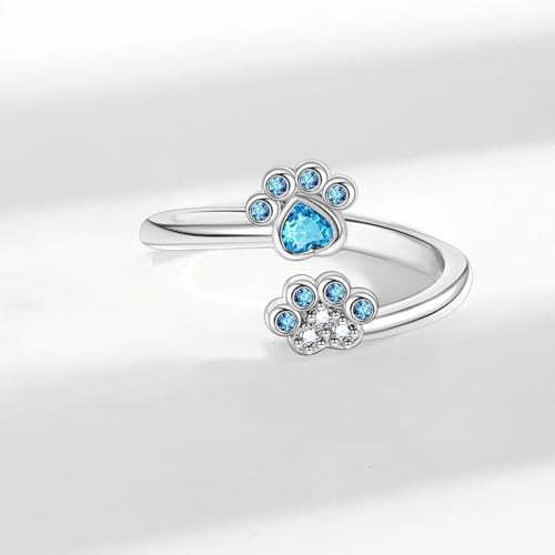 Lovely Dog Paw Open Rings for Women Promise Love Cz Crystal Open Statement Stackable Band Sterling Silver Plated Adjustable Cute Animal Puppy Footprints Finger Fashion Jewelry for Pet Lovers3