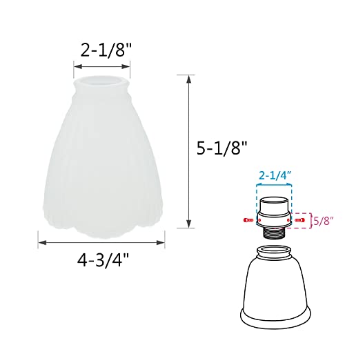 Image of Aspen Creative 23042-4 Transitional Frosted Ceiling Fan Glass Shade.2-1 /8 inchFitter.Size:4-3 /4 inchD x 5-1 /8 inchH.4Pcs /Pack