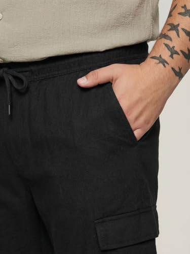 Image of Urbano Plus Men's Straight Fit Linen Cargo Pants with 6 Pockets