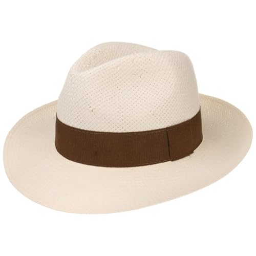 Lipodo Palermo Strohhut Bogarthut Fedora Ripsband einfarbig Made in Italy Unisex Frühling Sommer Natur L (58-59 cm)