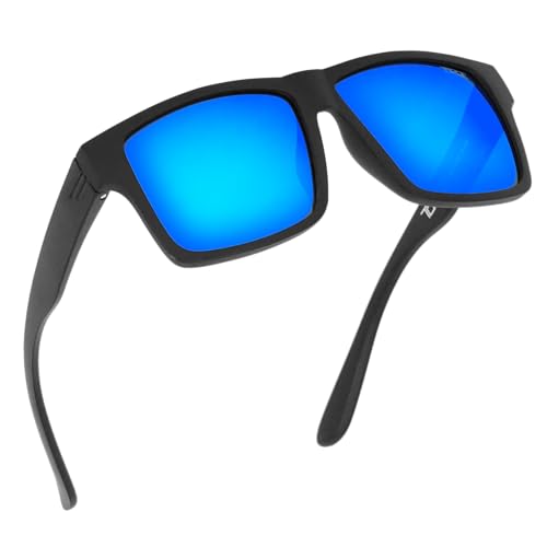 Image of TOROE TR90 Square Frame Grade A Polarized Black Emblem Sunglasses with Anti Reflective Water Repellent Polycarbonate Lenses