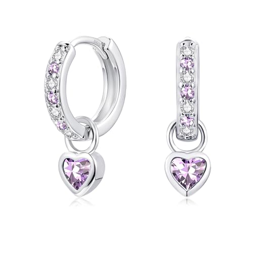 Image of Lynizo Silver Drop Earrings for Women, 925 Sterling Silver Heart Hoops