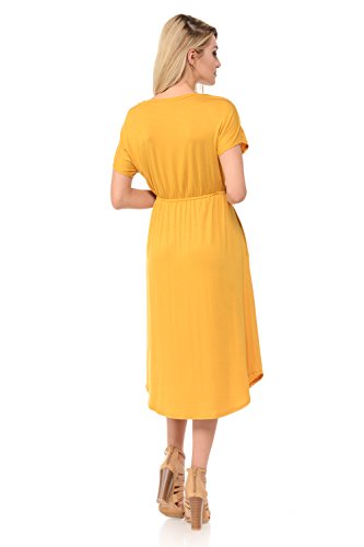 iconic luxe Women's Solid Short Sleeve Flare Midi Dress with Pockets X-Large Mustard