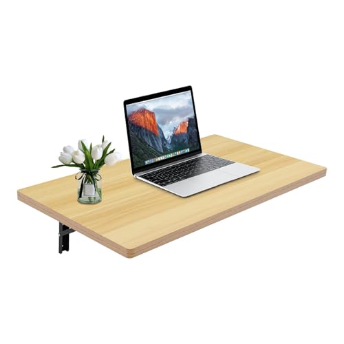SuhoFutus Klappbare Wandwerkbank mit 250kg Tragkraft, Wandtisch Klapptisch Holz 81x45.5cm, Robuste Wandhalterung für Werkstatt und Garage, Platzsparender Esstisch, Schreibtisch (Holzfarbe, 81*45,5*25)