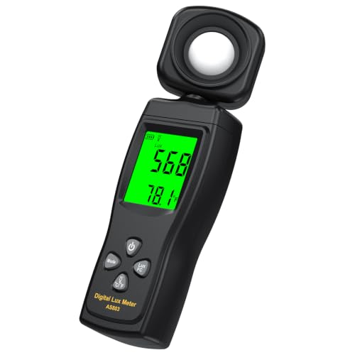 Digital Illuminance Light Meter 0~200 000 Lux Range with 180 Rotating Sensor Light Meter Foot Candles Backlight LCD Display Handheld Light Meter for Plants Photography Indoor Film Camera