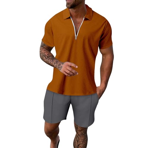 Ensemble t-shirt et short homme vêtement de plein air orange